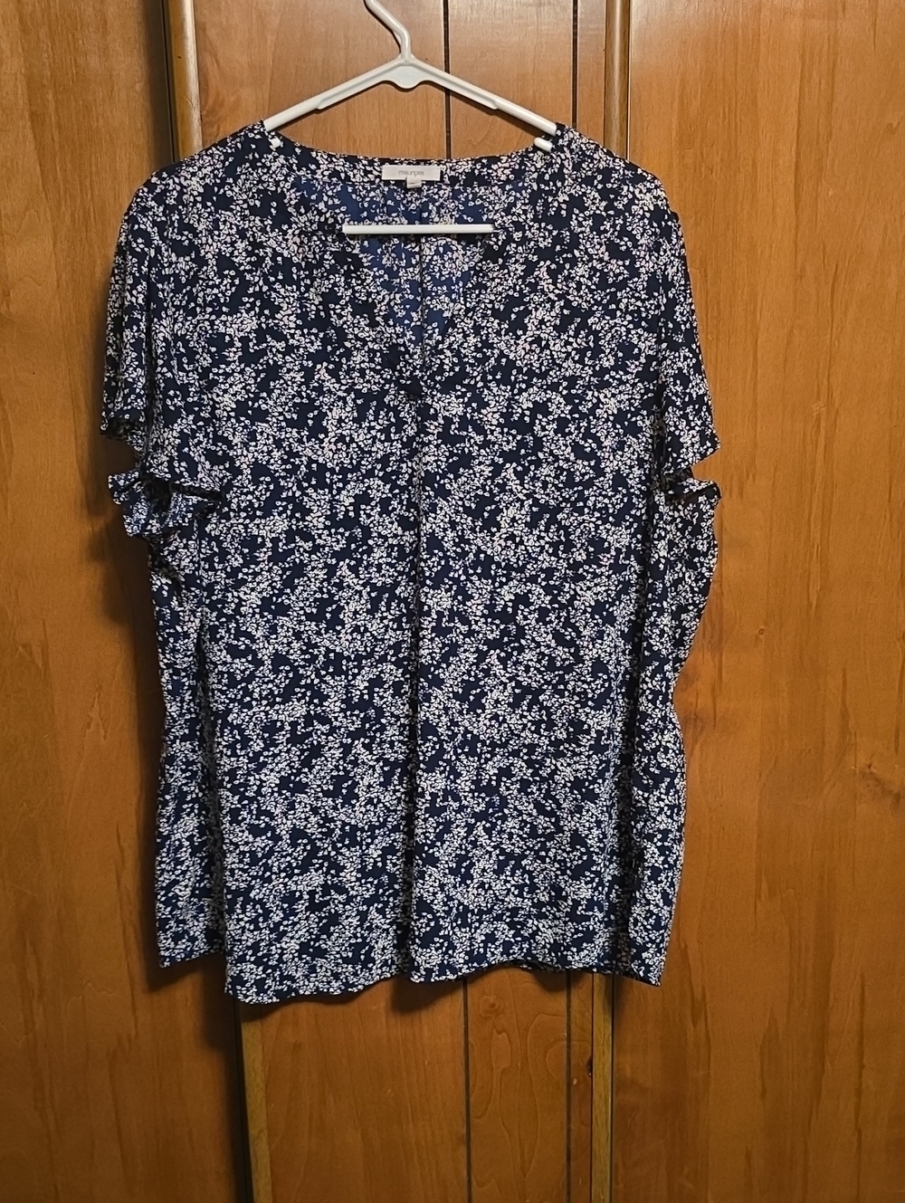 Maurices Navy Blue Floral Short Sleeve Blouse, Size 0x
